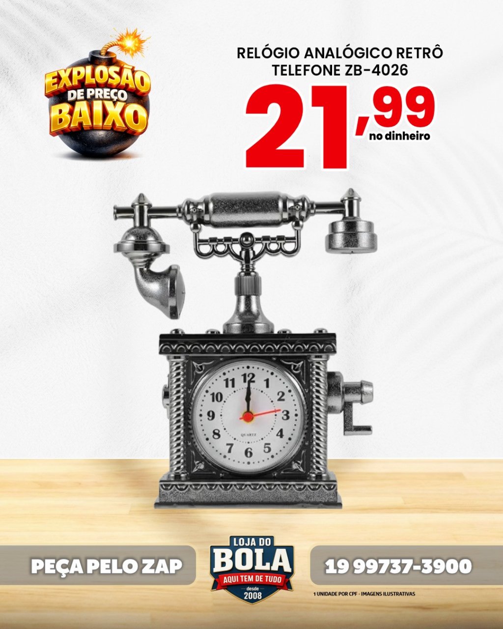 RELÓGIO ANALÓGICO RETRÔ - ZB-4026