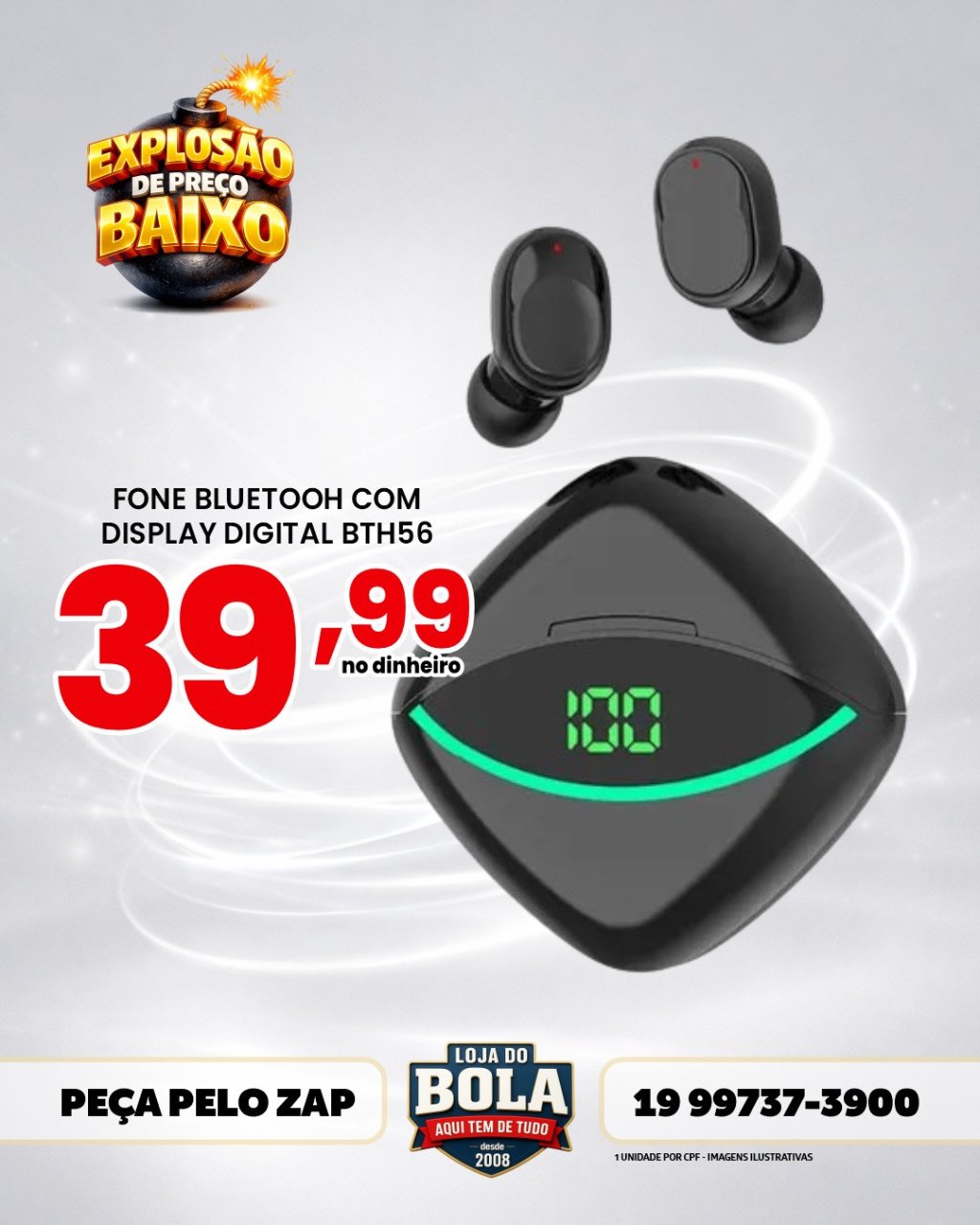 FONE BLUETOOTH BTH56 C/ DISPLAY DIGITAL