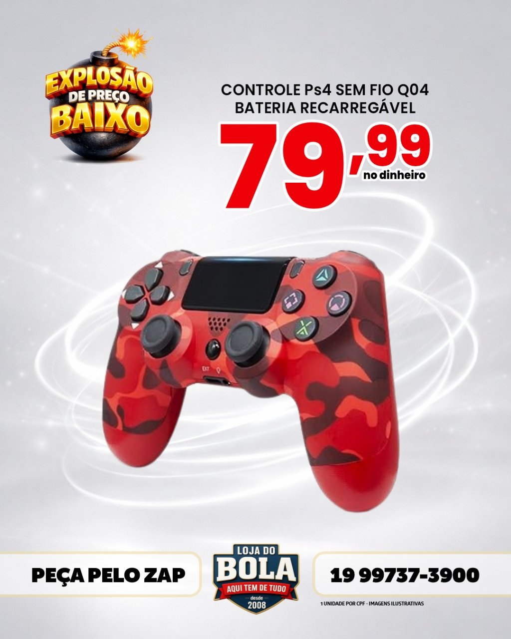 CONTROLE PS4 SEM FIO 