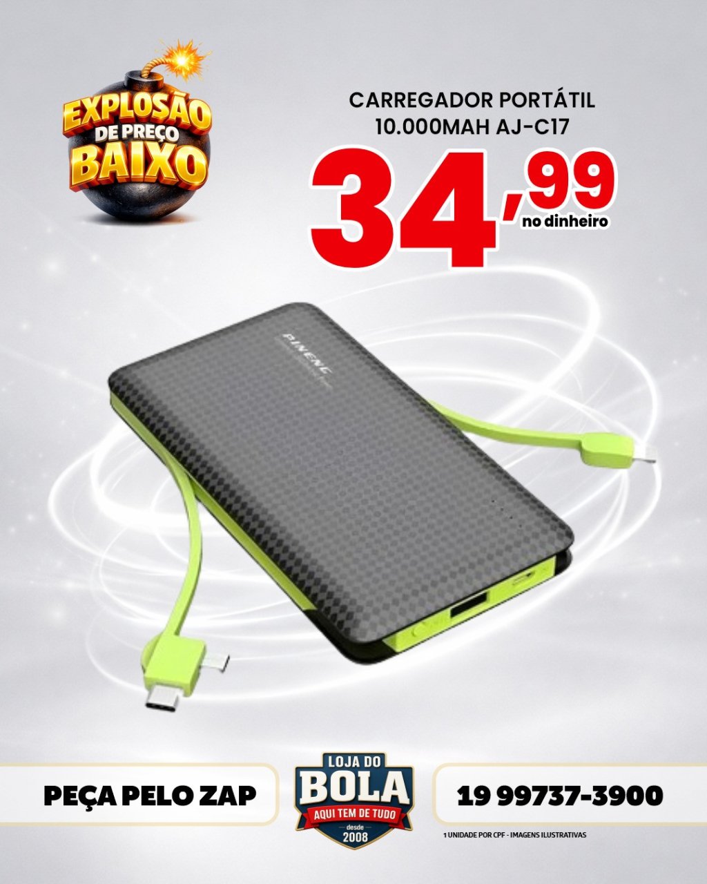 CARREGADOR PORTÁTIL AJ-C17 10.000MAH
