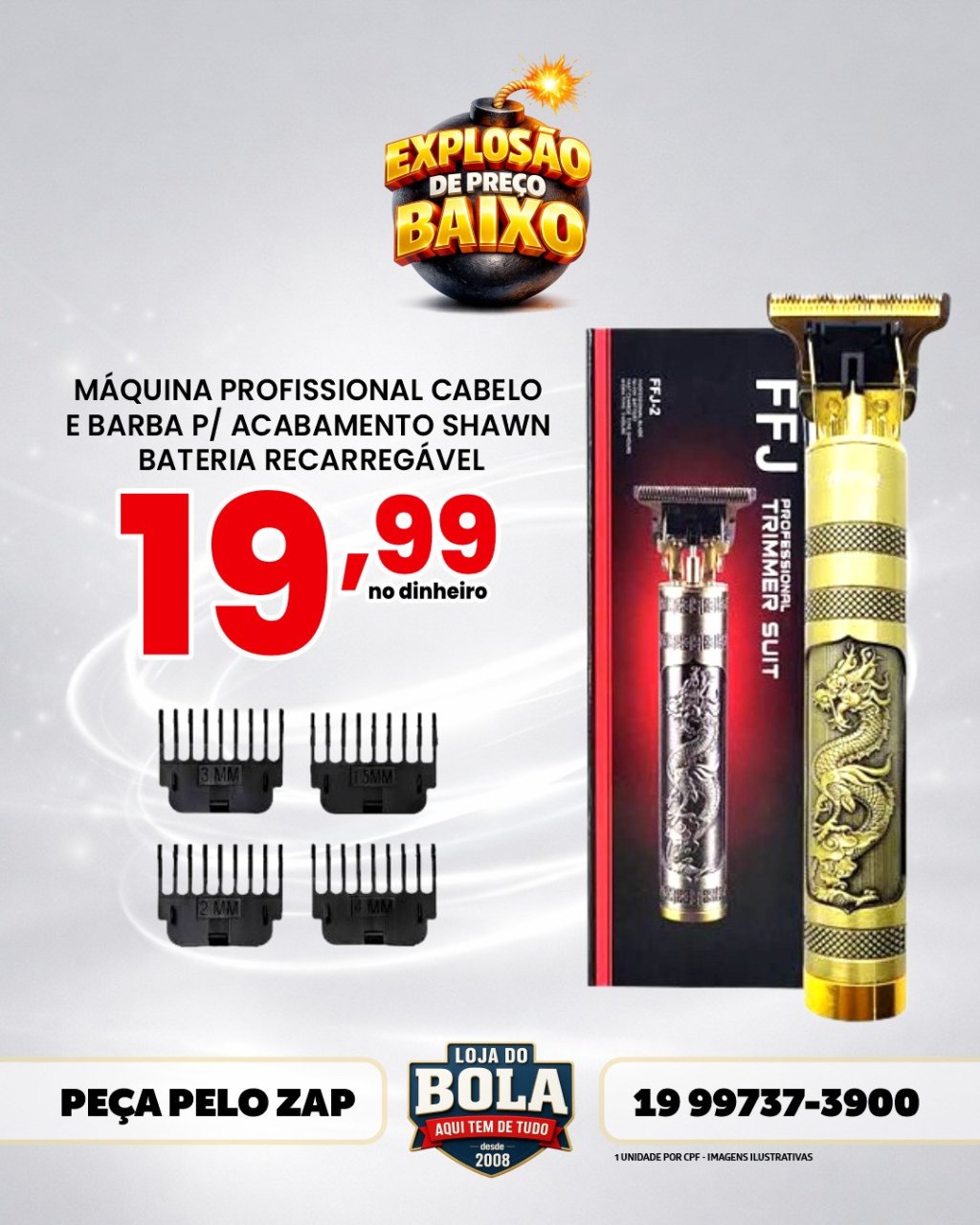 MÁQUINA PROFISSIONAL CABELO E BARBA SHAWN