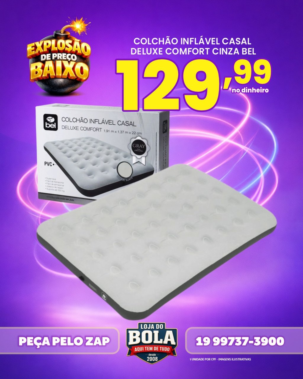 COLCHÃO INFLÁVEL CASAL COMFORT BEL