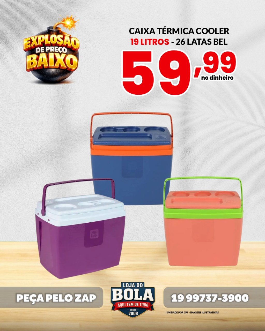 CAIXA TÉRMICA COOLER 19 LITROS - 26 LATAS - BEL