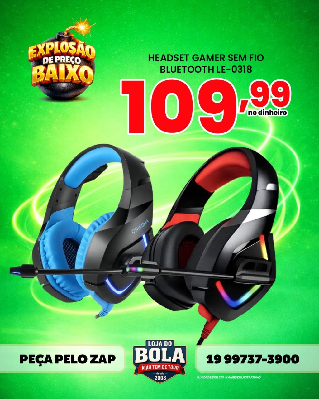 HEADSET GAMER SEM FIO - LE-0318
