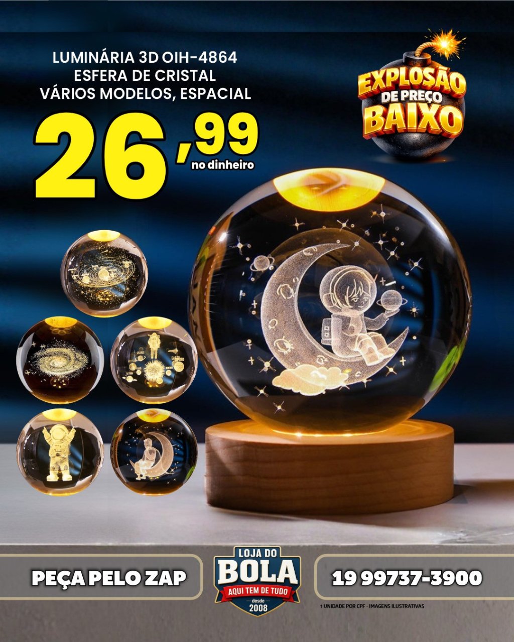 LUMINÁRIA BOLA / ESFERA DE CRISTAL