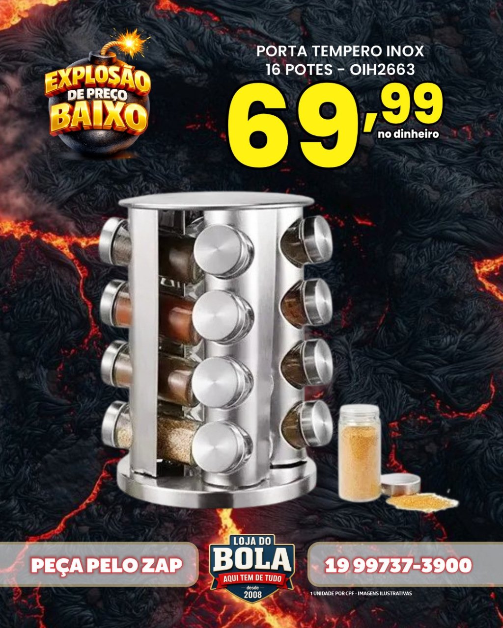 PORTA TEMPERO INOX - 16 POTES - OIH2663