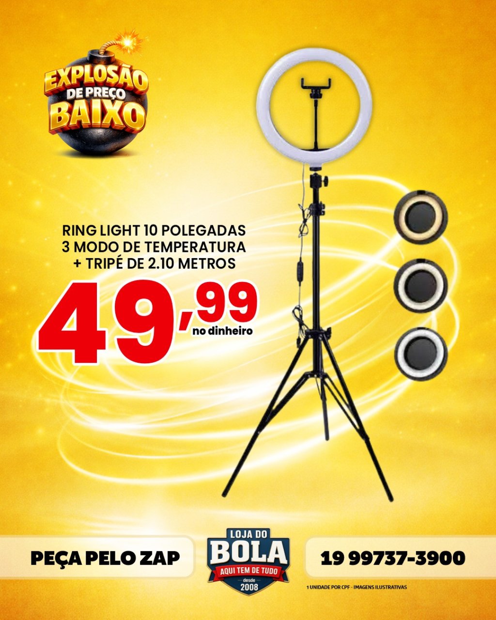 RING LIGHT 10 POLEGADAS COM TRIPÉ 