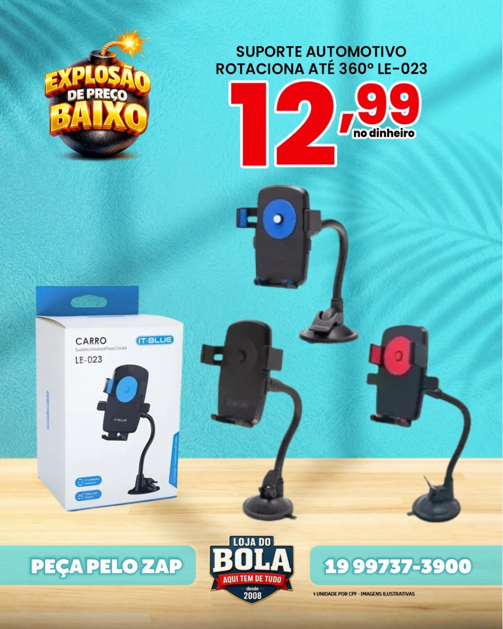 SUPORTE VEICULAR VENTOSA E BOTÃO SAQUE RÁPIDO LE-023-2