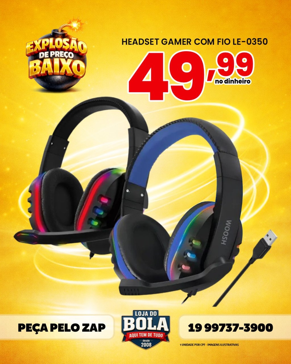 HEADSET GAMER SEM FIO - LE-0350