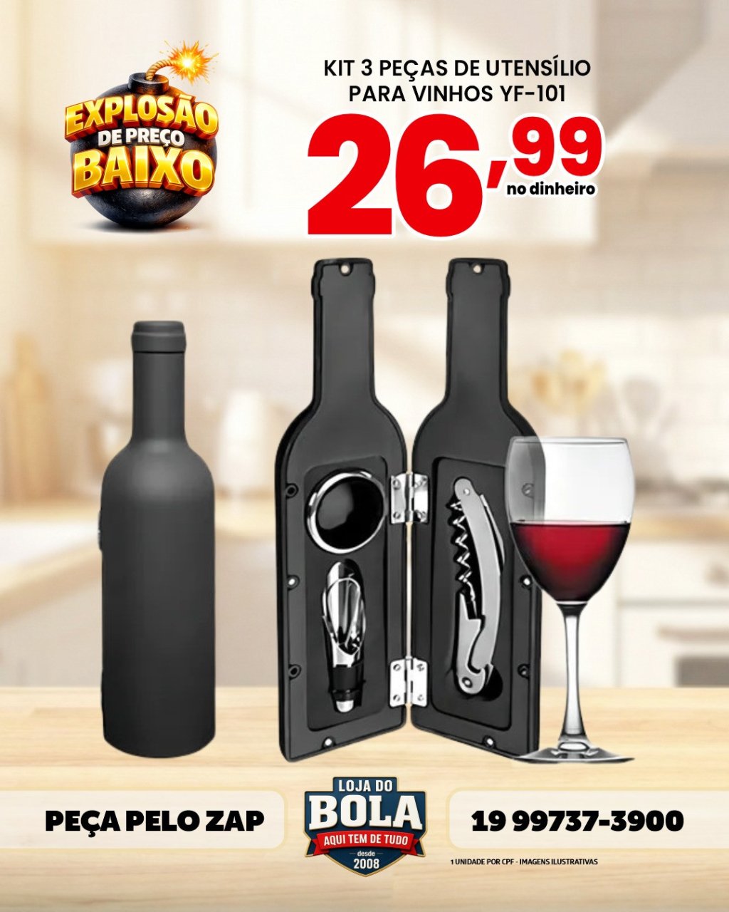 KIT 3 PEÇAS UTENSÍLIOS P/ VINHO