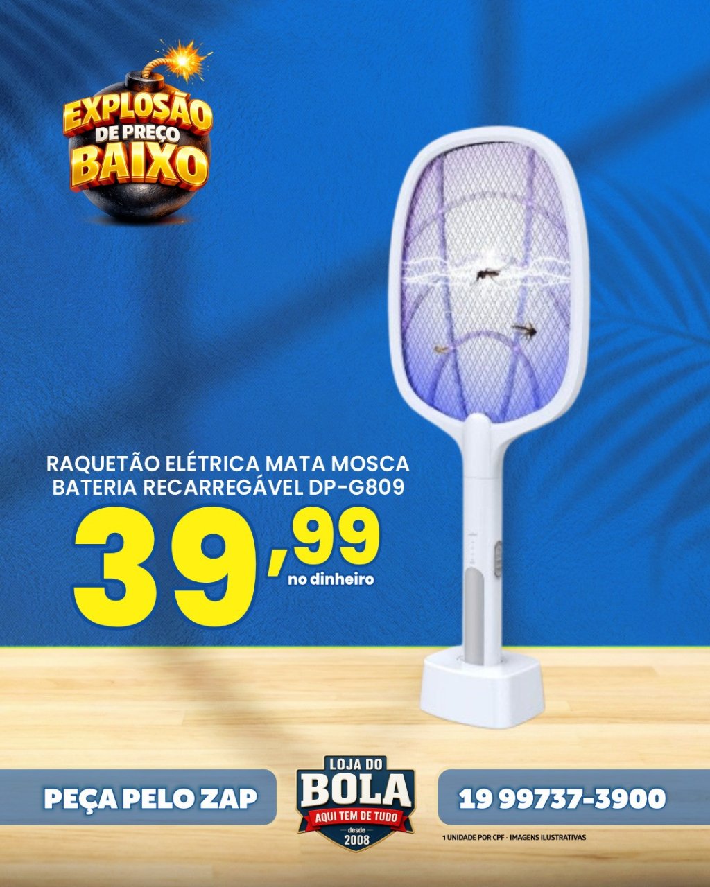 RAQUETE ELÉTRICA MATA MOSCA DP-G809