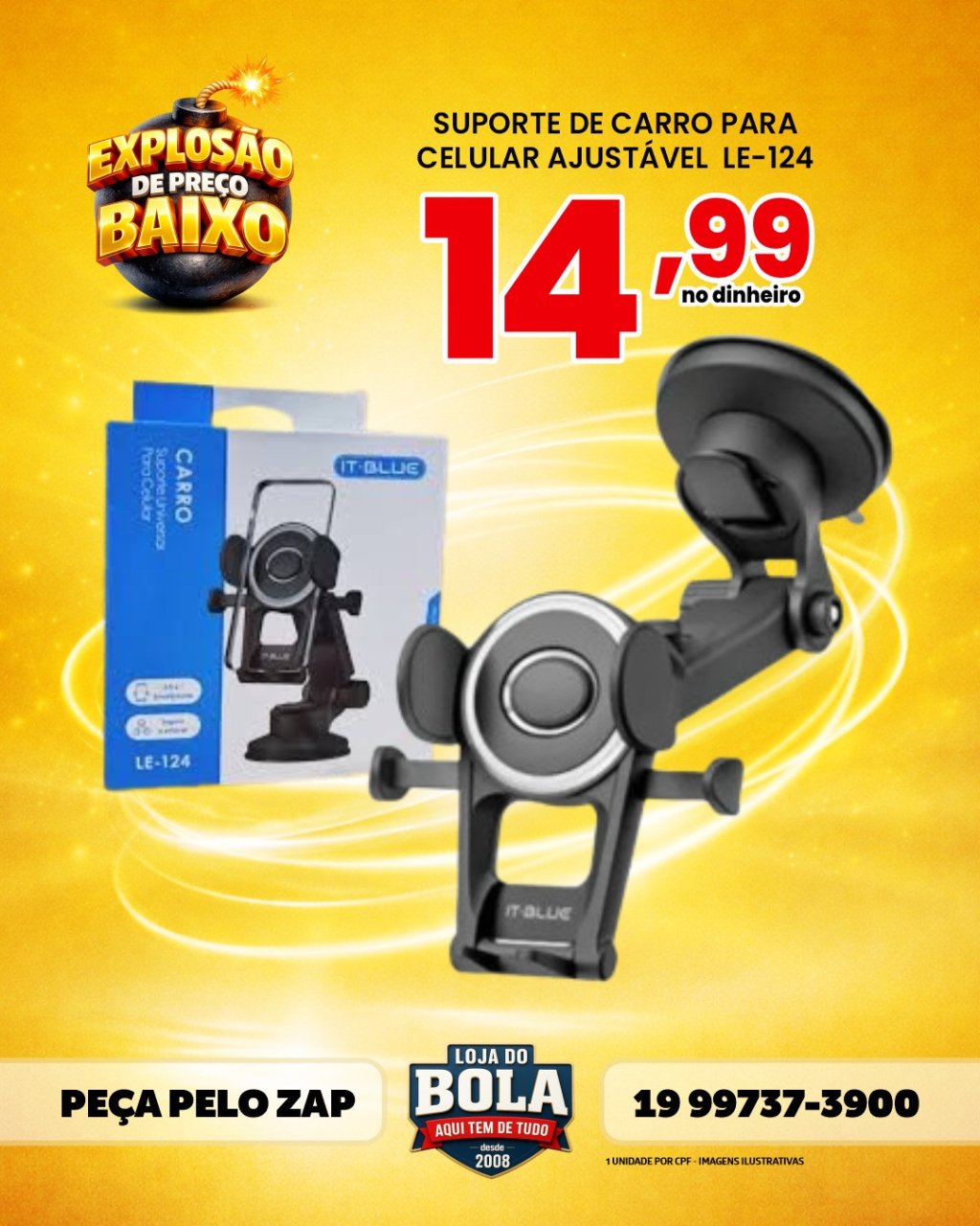 SUPORTE VEICULAR VENTOSA E BOTÃO SAQUE RÁPIDO LE-124