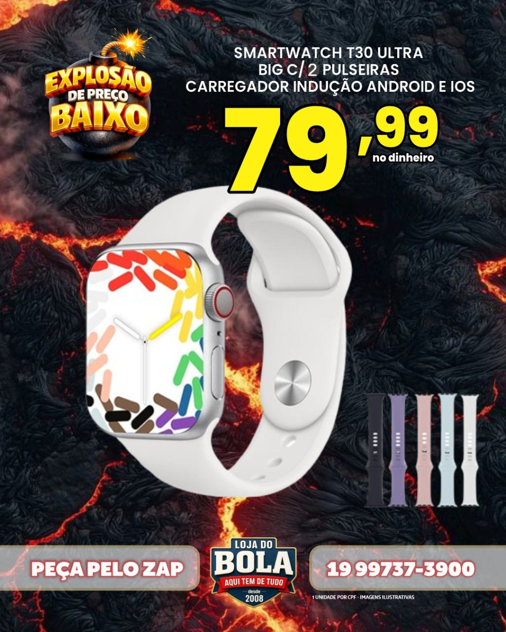 RELÓGIO SMART T30 C/ 2 PULSEIRAS