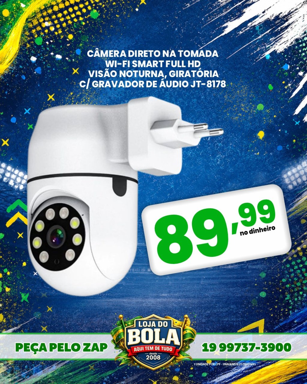 CÂMERA DE TOMADA, WI-FI SMART FULL HD - Visão Noturna JT-8178