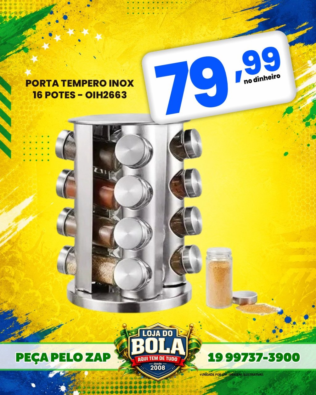 PORTA TEMPERO INOX - 16 POTES - OIH2663