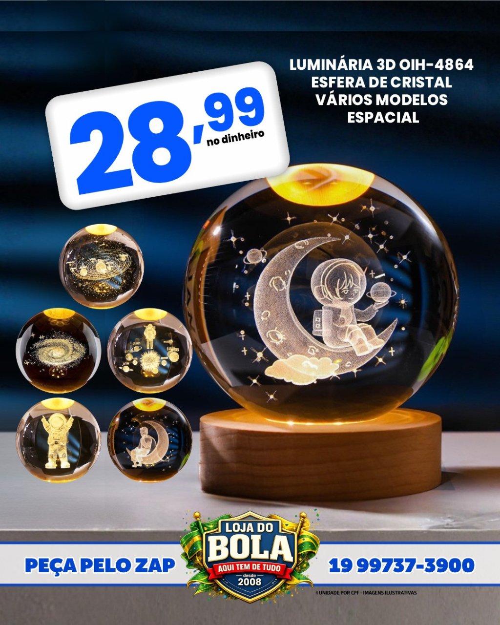 LUMINÁRIA BOLA / ESFERA DE CRISTAL