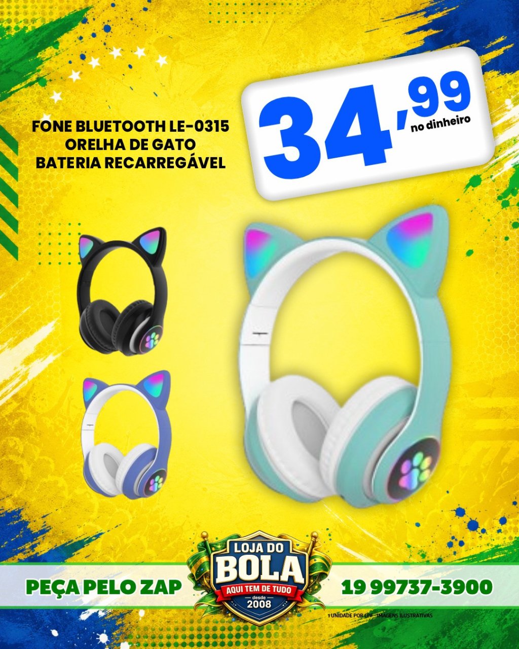 FONE BLUETOOTH ORELHA GATO RGB