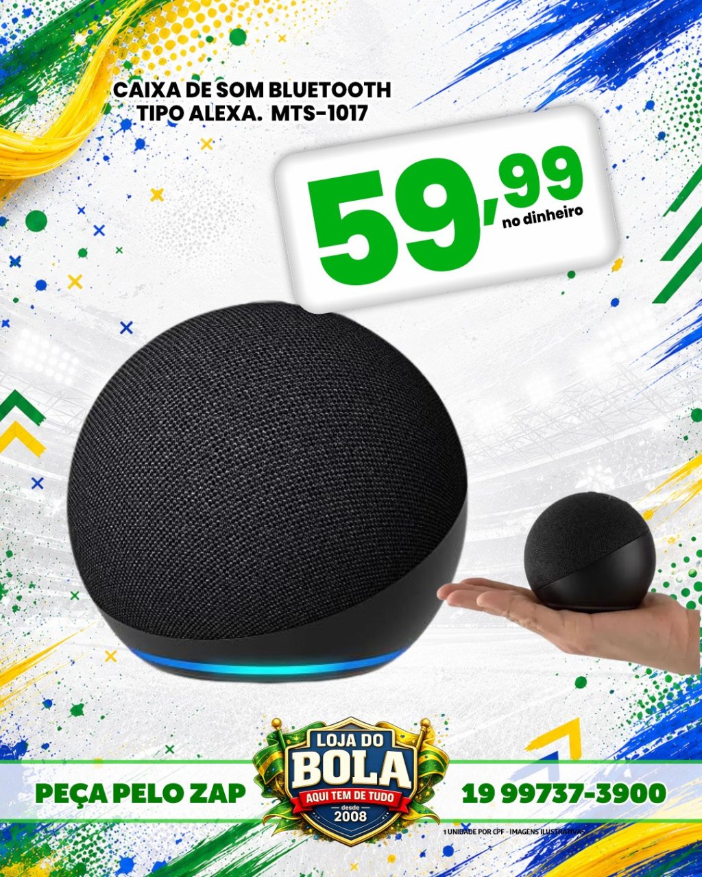 CAIXA DE SOM BLUETOOTH TIPO ALEXA. MTS-1017