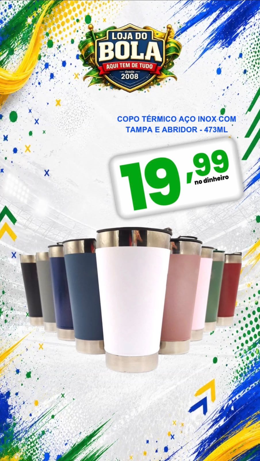COPO TÉRMICO AÇO INOX COM TAMPA E ABRIDOR - 473ML