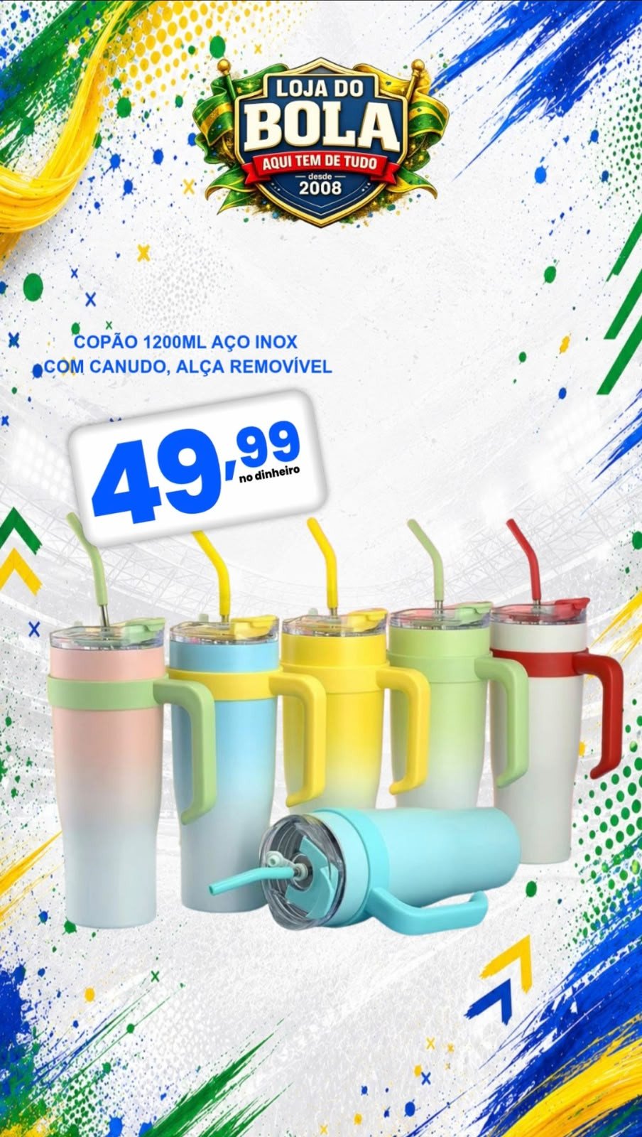 COPO 1200ML COM CANUDO, ALÇA REMOVÍVEL