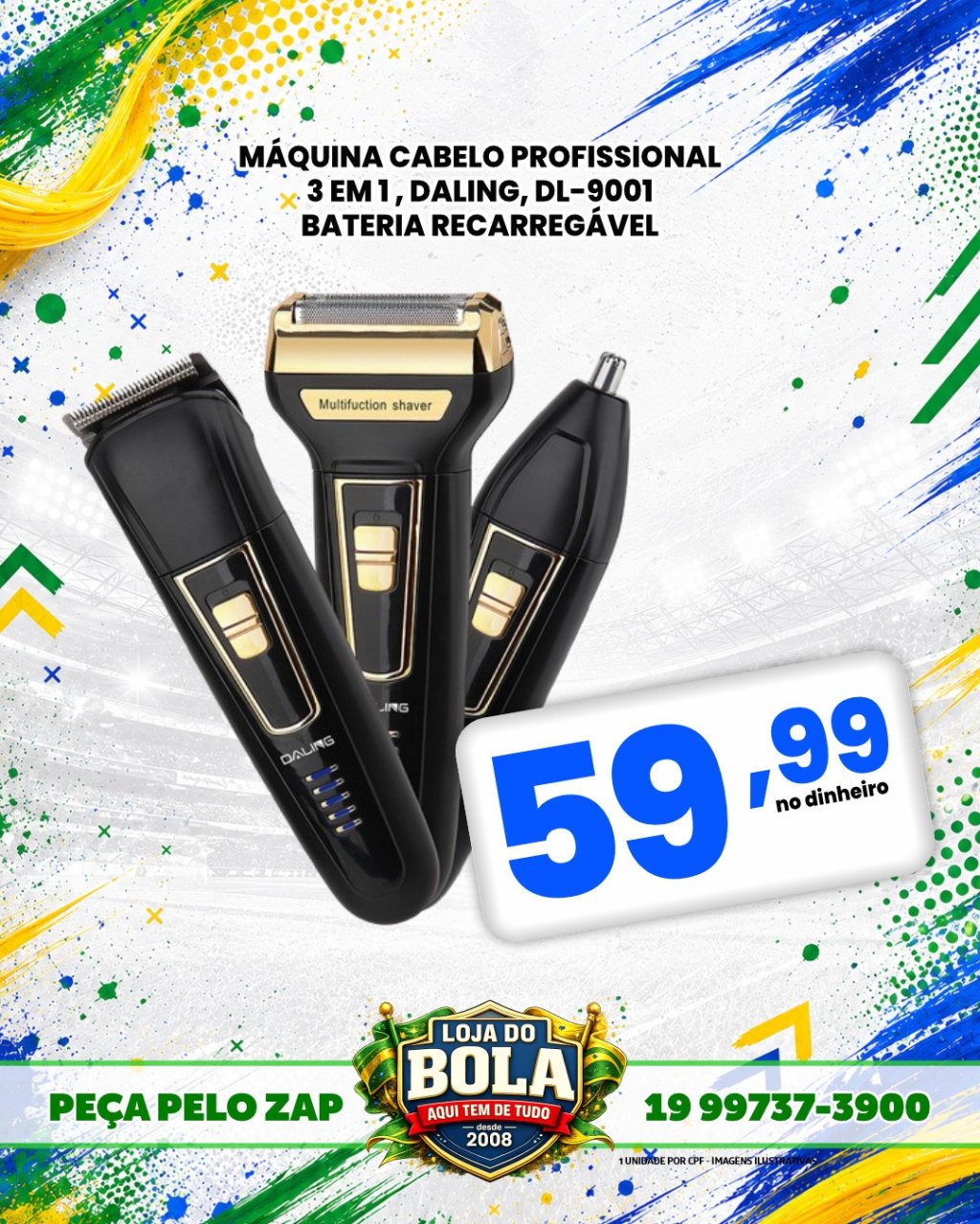 MAQUINA CABELO 3 EM 1, DALING, RECARREGAVÉL
