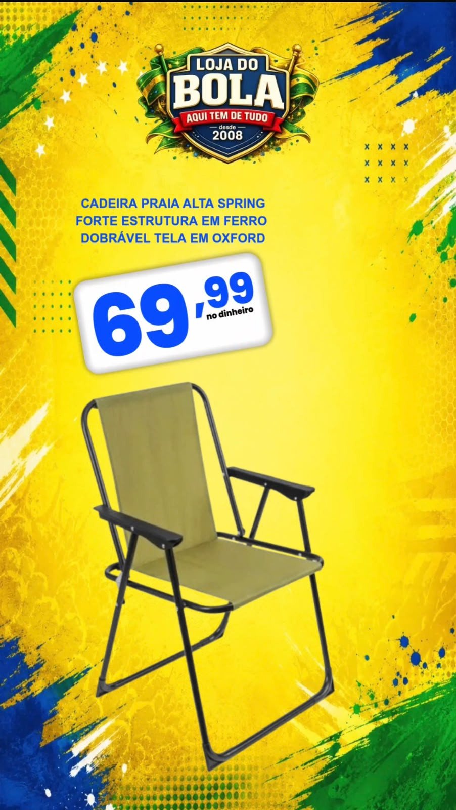 CADEIRA DE PRAIA DOBRÁVEL, EM FERRO 