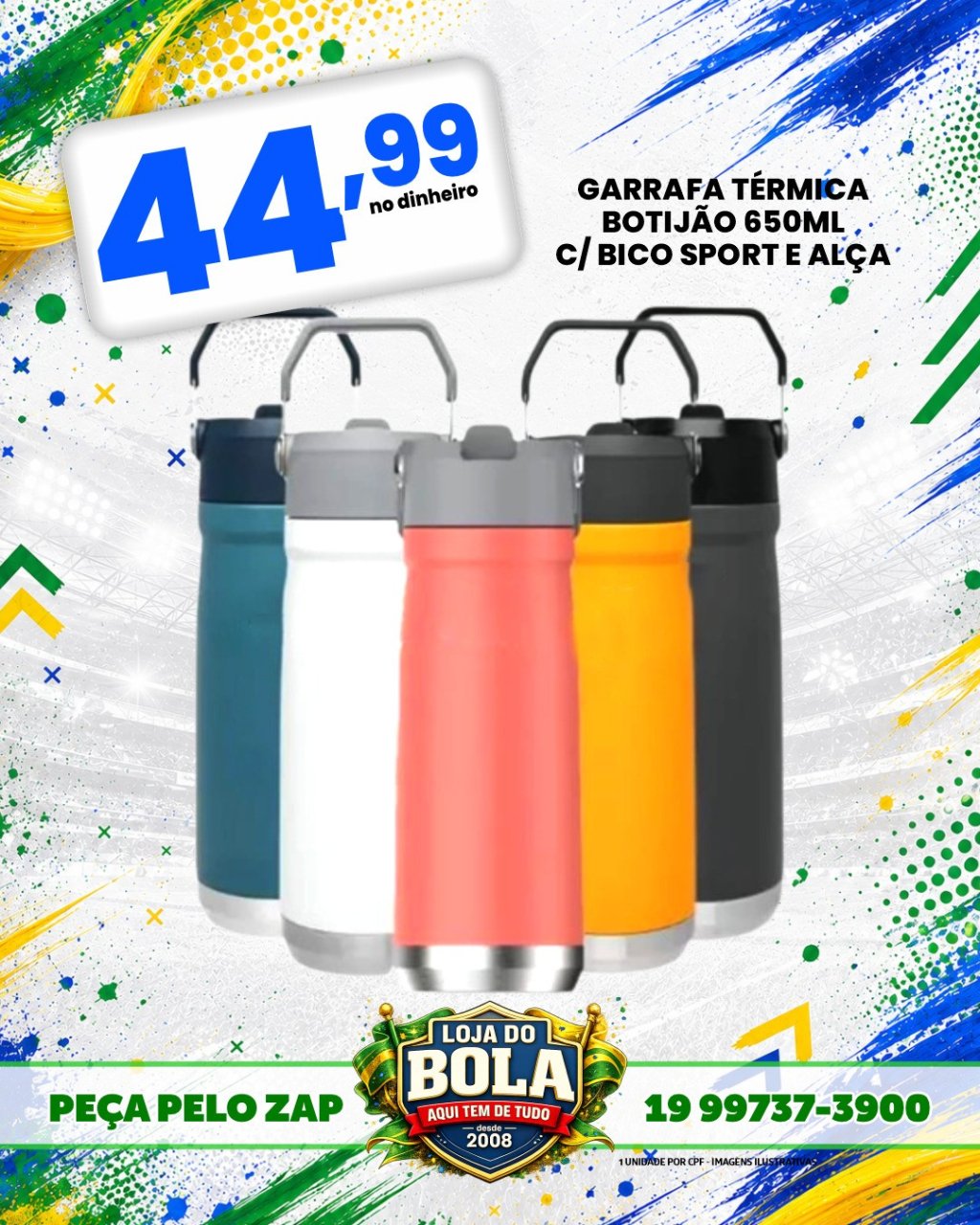 GARRAFA TÉRMICA 650ML C/ BICO E ALÇA - VÁRIAS CORES