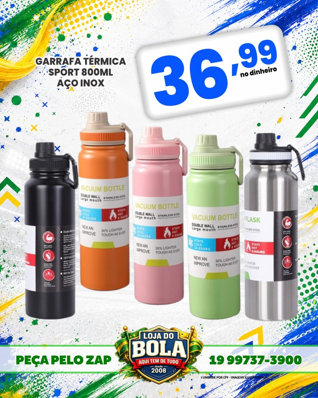 GARRAFA TÉRMICA 800ML SPORT - VÁRIAS CORES