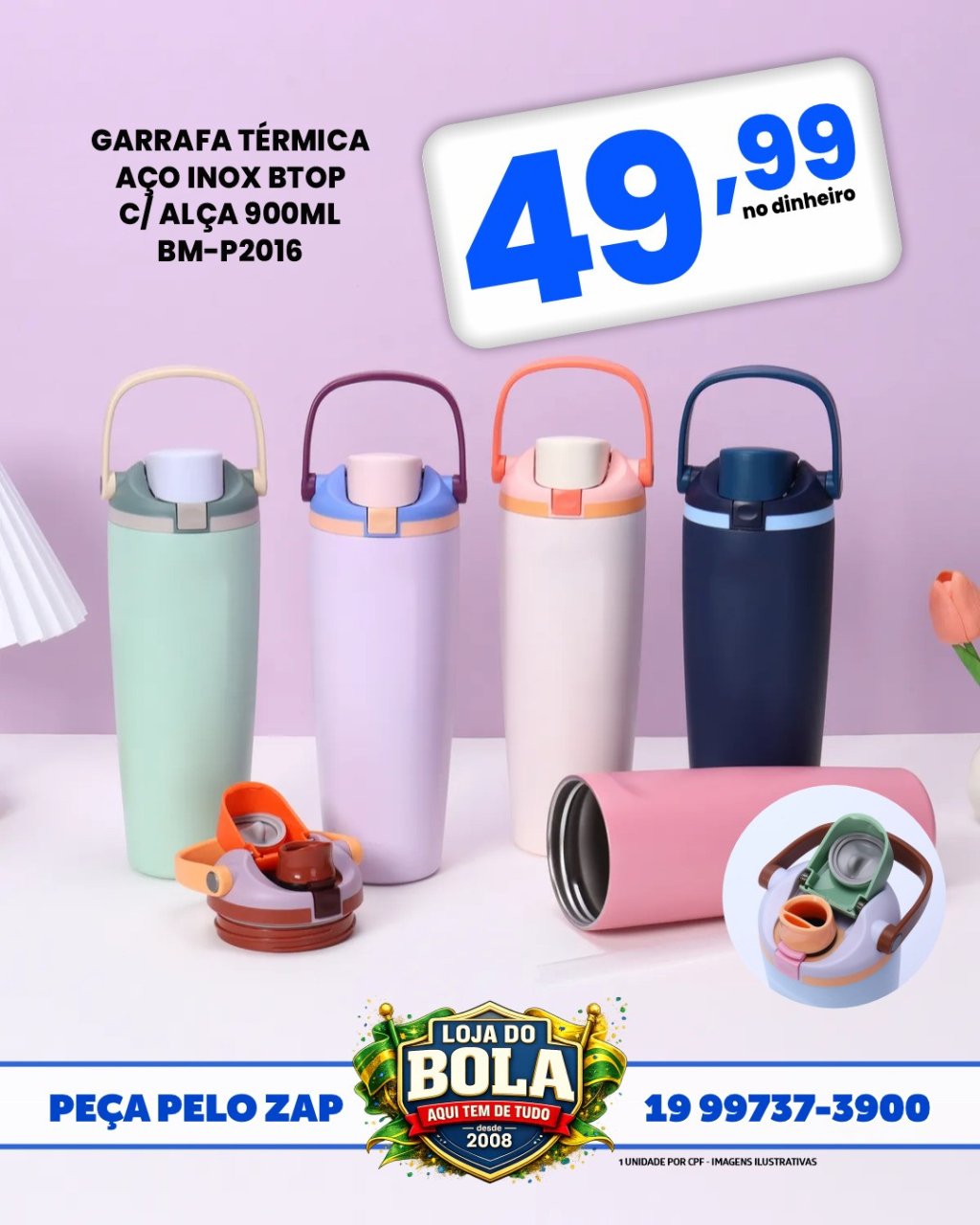 GARRAFA TÉRMICA 900ML, BTOP COM ALÇA