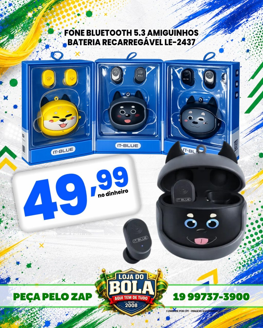 FONE BLUETOOTH AMIGUINHOS, RECARREGAVÉL LE-2437
