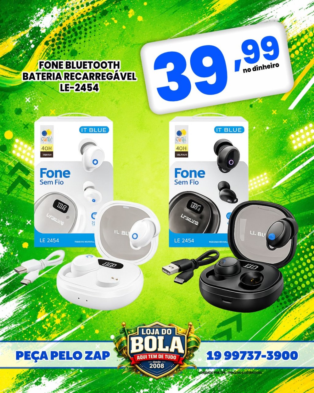 FONE BLUETOOTH LE-2454 BATERIA RECARREGAVÉL