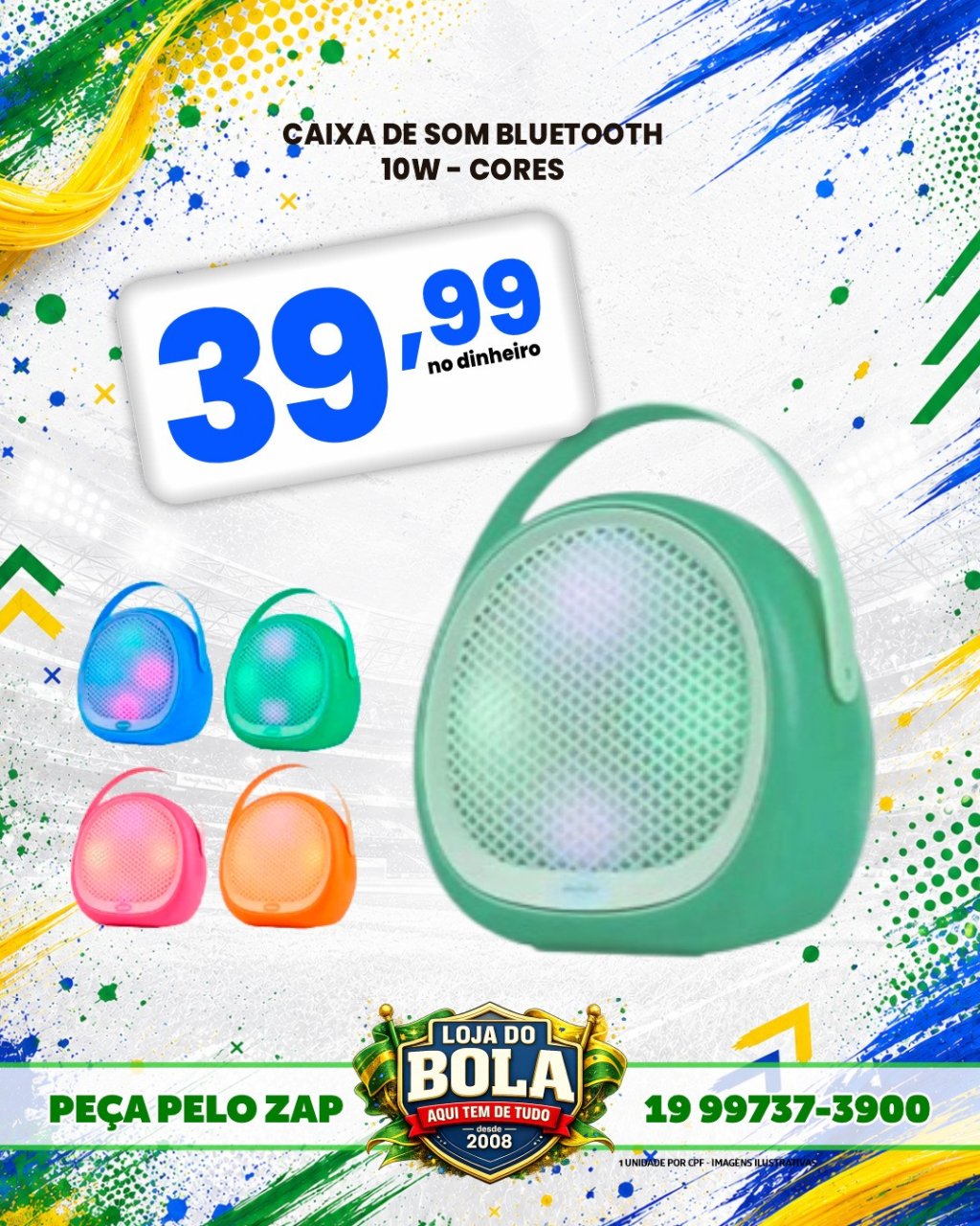 CAIXA DE SOM BLUETOOTH 10W - VÁRIAS CORES