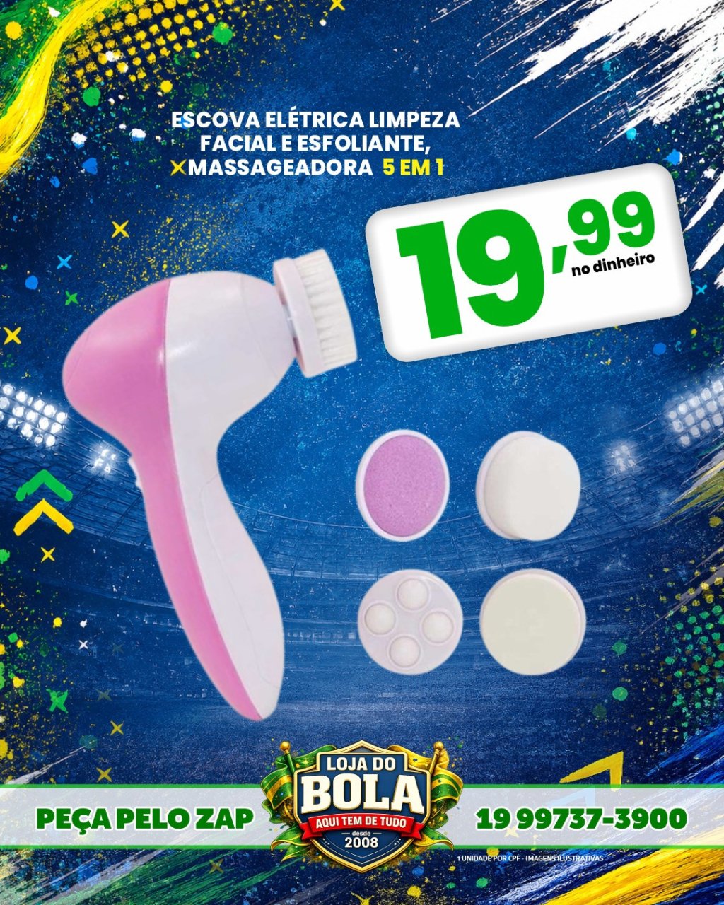 ESCOVA ELÉTRICA LIMPEZA FACIAL E ESFOLIANTE, MASSAGEADORA 5 EM 1
