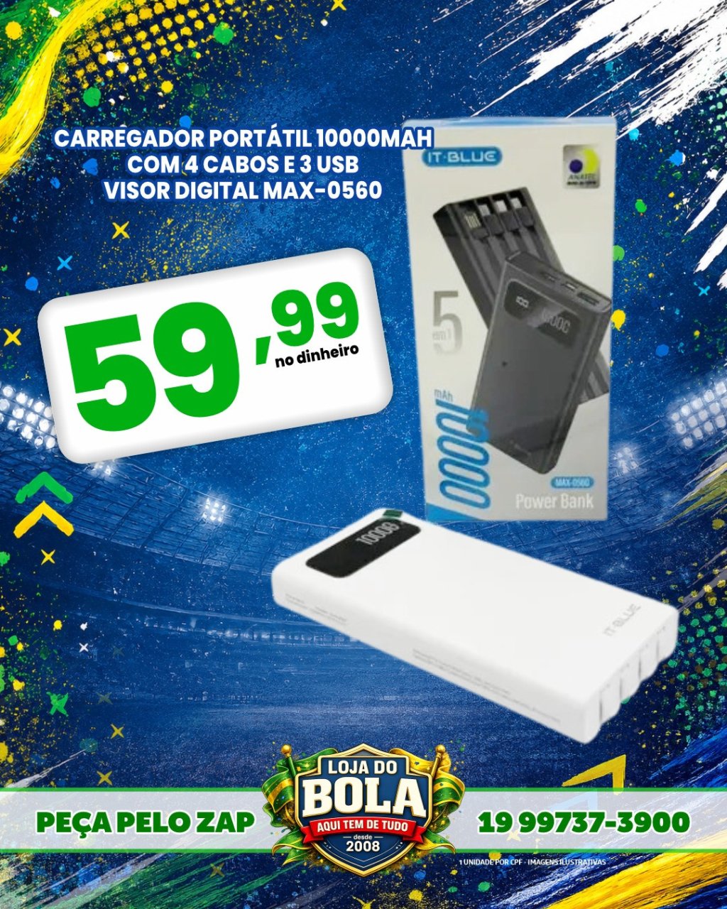 CARREGADOR PORTÁTIL IT-BLUE MAX-0560 10.000MAH