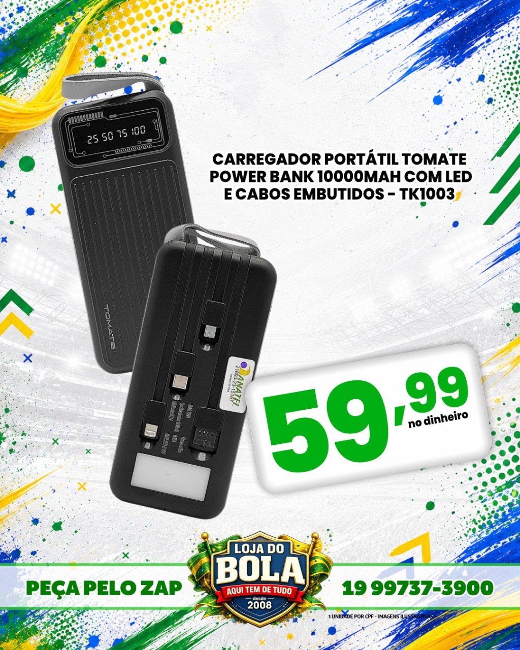 CARREGADOR PORTÁTIL TOMATE 10.000MAH