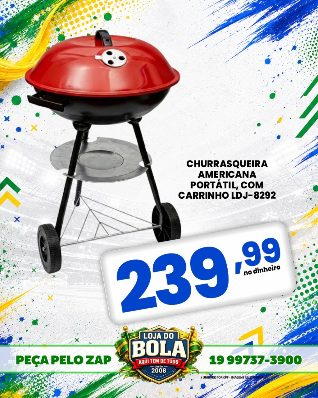 CHURRASQUEIRA AMERICANA, COM CARRINHO