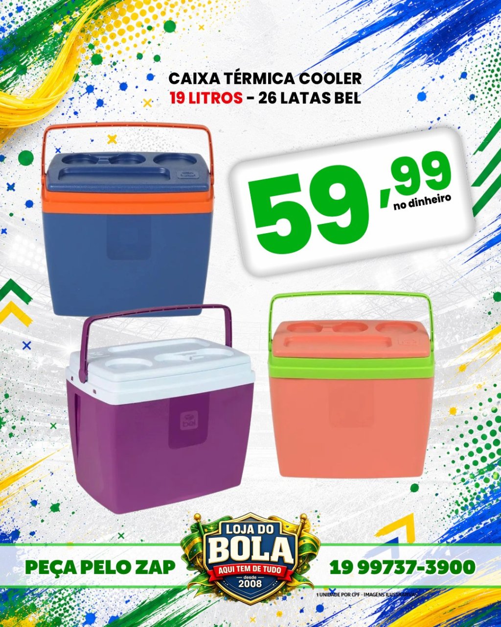 CAIXA TÉRMICA COOLER 19 LITROS - 26 LATAS - BEL