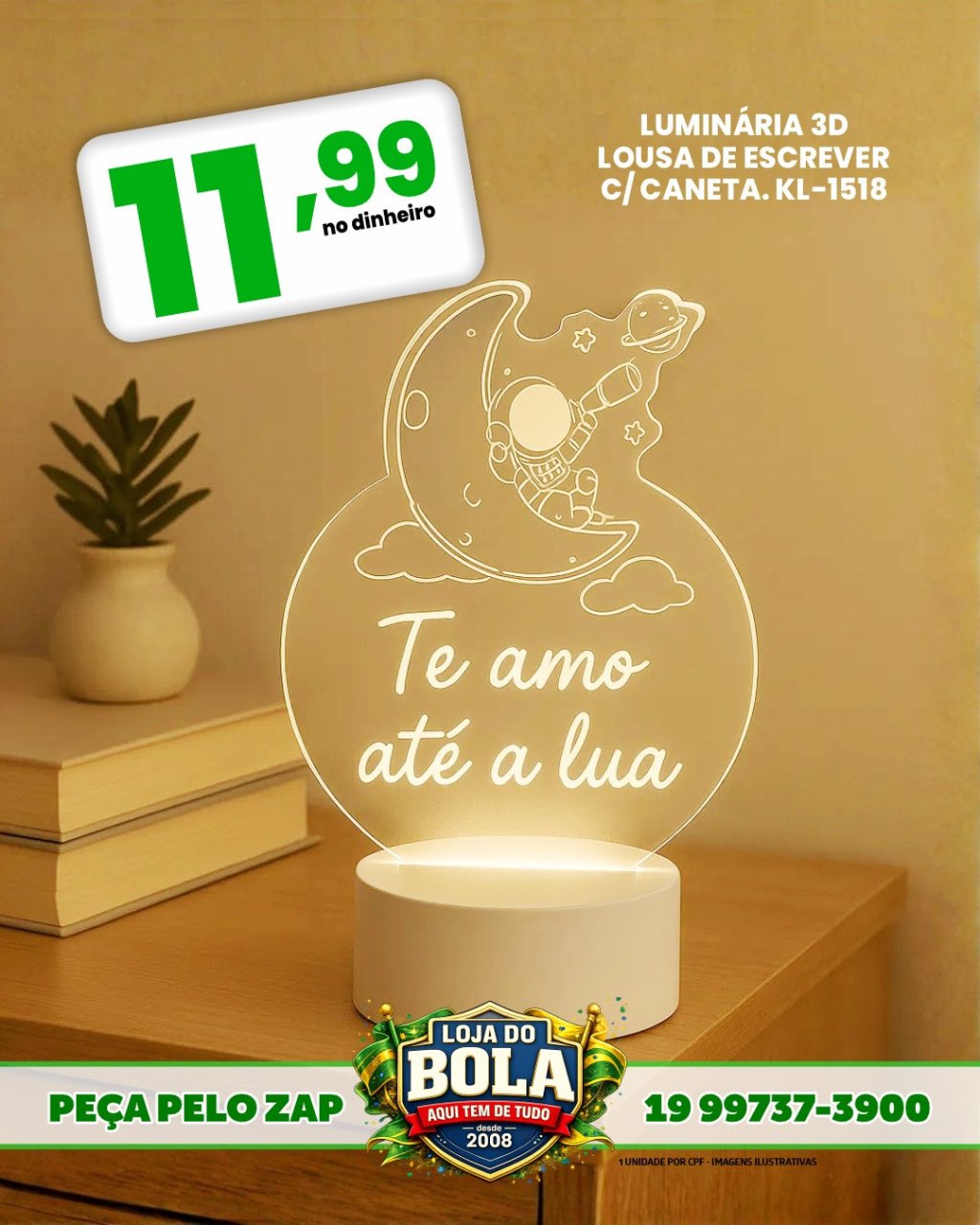 LUMINÁRIA 3D, LOUSA C/CANETA