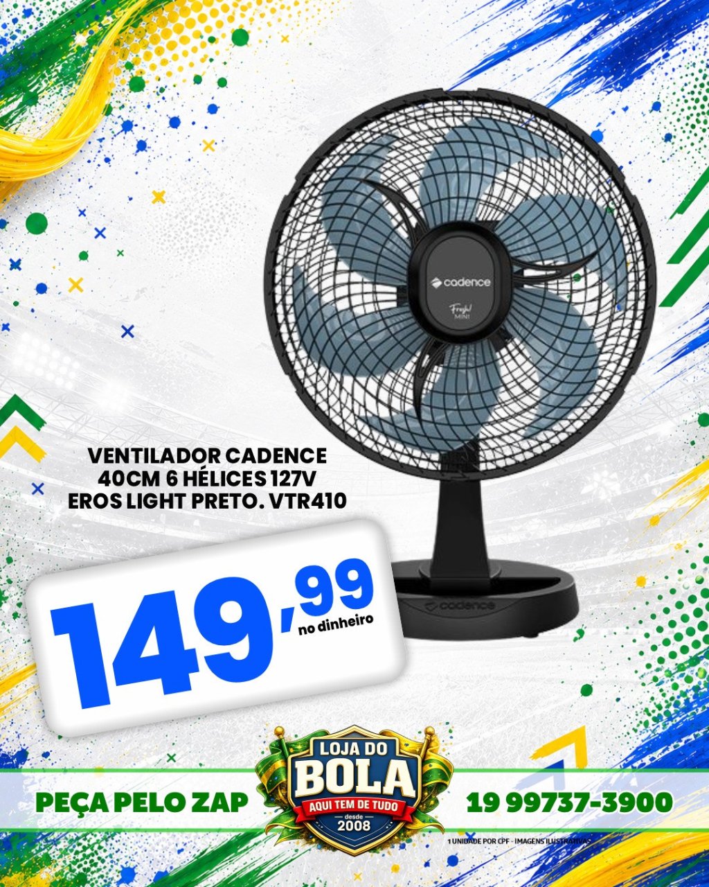 VENTILADOR CADENCE 40CM - 6 HÉLICES 127V