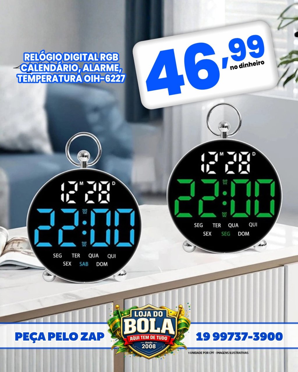 RELÓGIO DIGITAL RGB OIH-6227