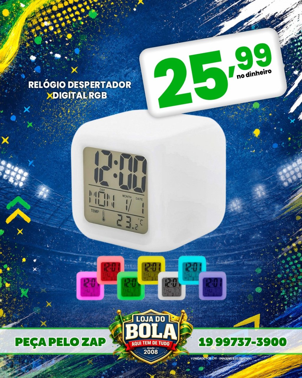 RELOGIO DESPERTADOR DIGITAL RGB