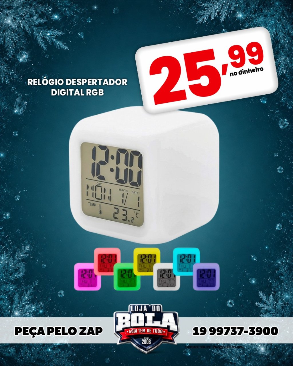 RELOGIO DESPERTADOR DIGITAL RGB