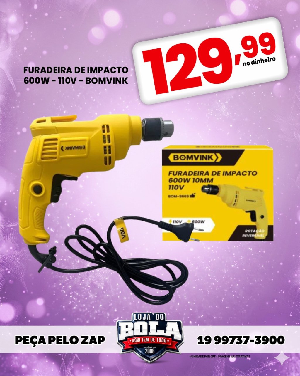FURADEIRA DE IMPACTO BOMVINK 600W 110V