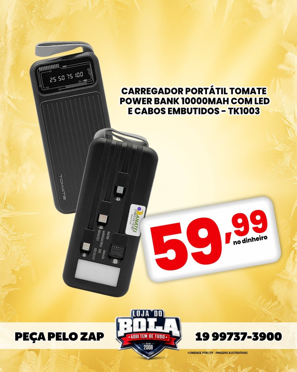 CARREGADOR PORTÁTIL TOMATE 10.000MAH