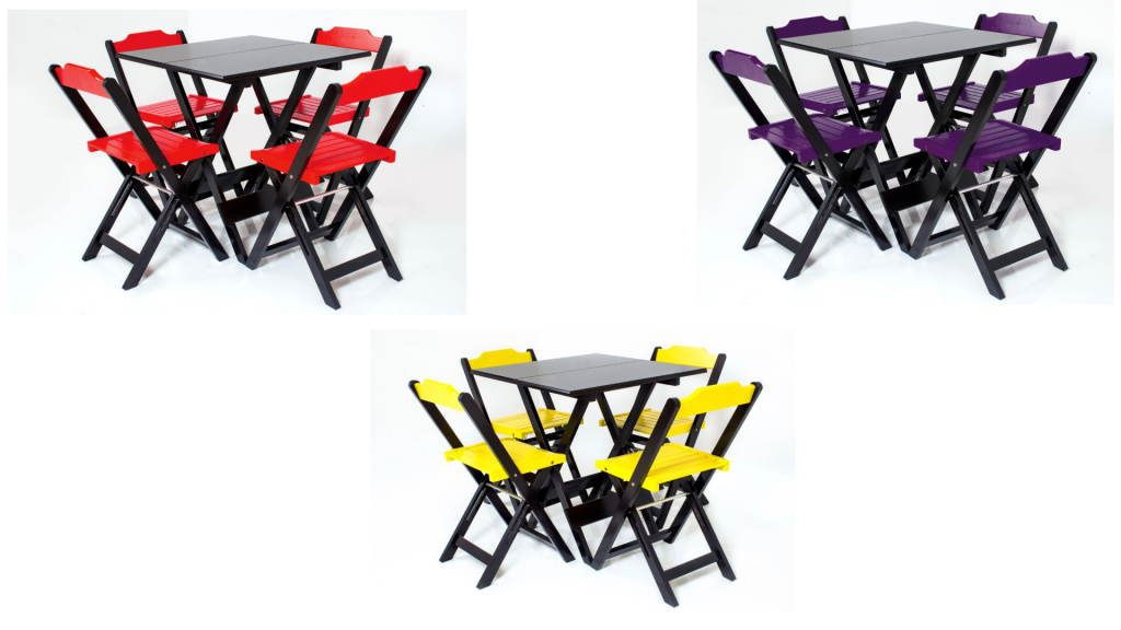 Mesa 0,70 X 0,70 com 4 cadeiras Coloridas