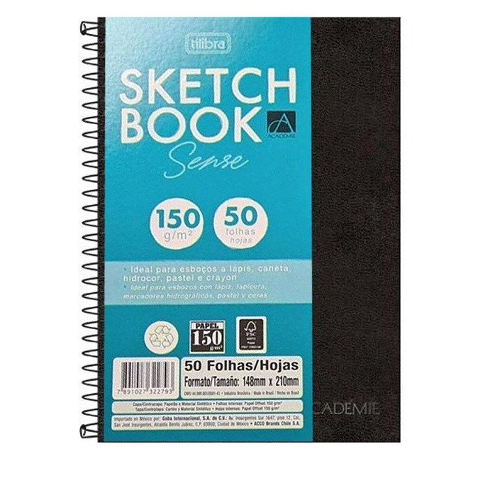 Caderno Sketchbook A5 Académie 50 Folhas 150g Tilibra