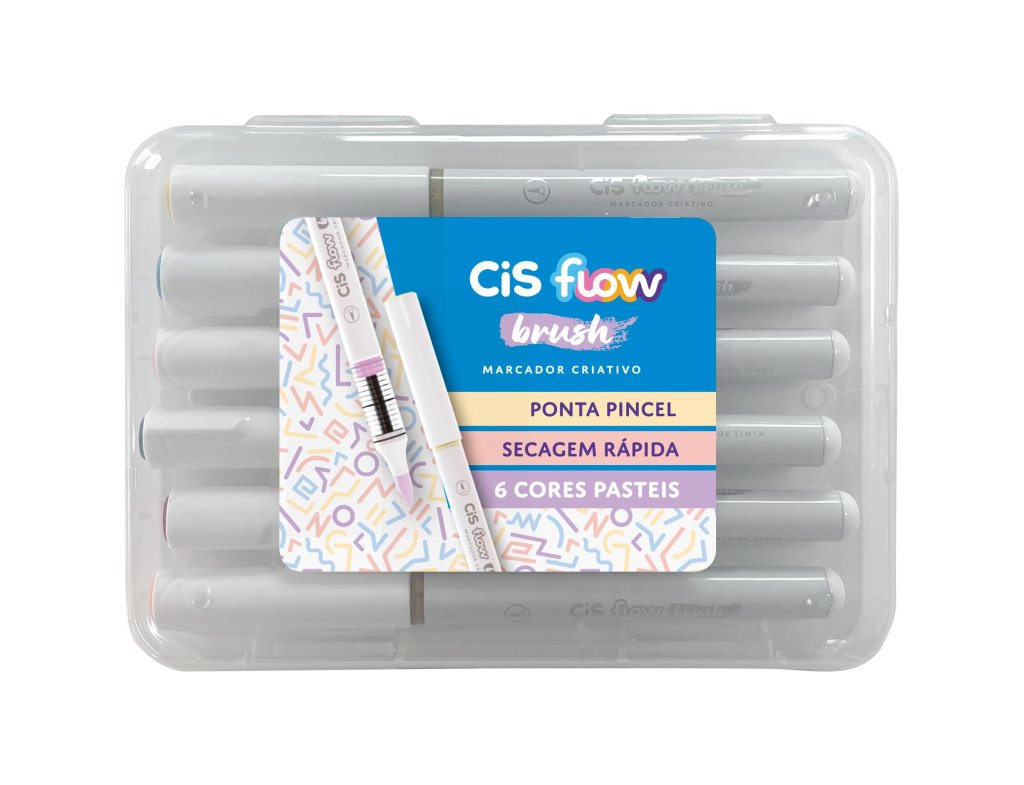 MARCADOR CRIATIVO FLOW BRUSH 6 CORES PASTEL