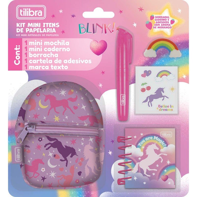Kit Mini Itens de Papelaria Unicórnio - Tilibra