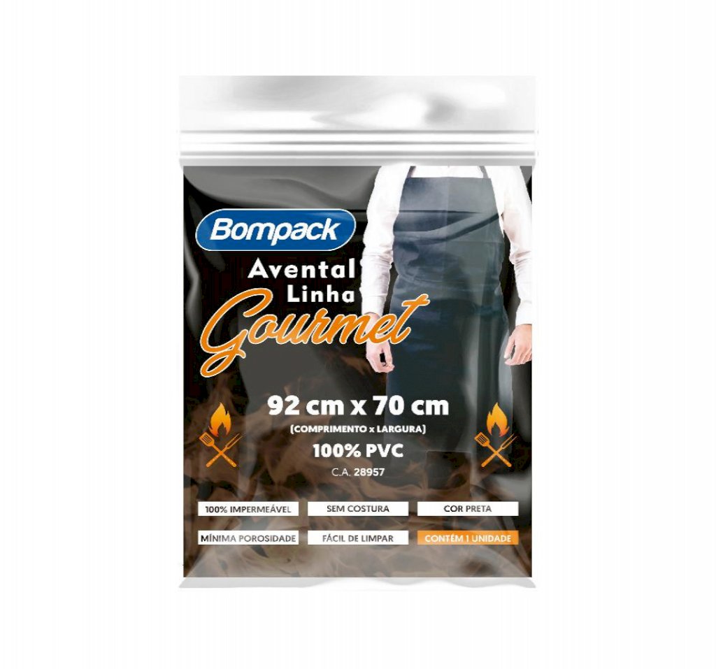 AVENTAL BOMPACK DE PVC PRETO GOURMET UN