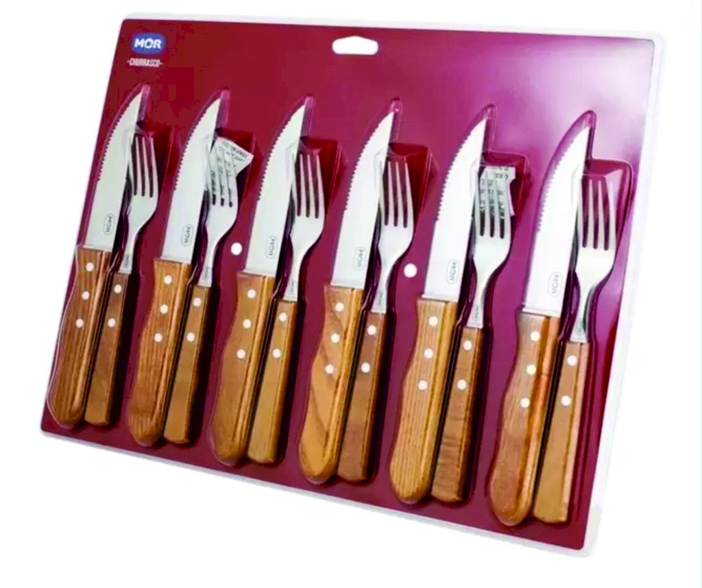 CONJUNTO PARA CHURRASCO GARFO E FACA MOR 12PCS